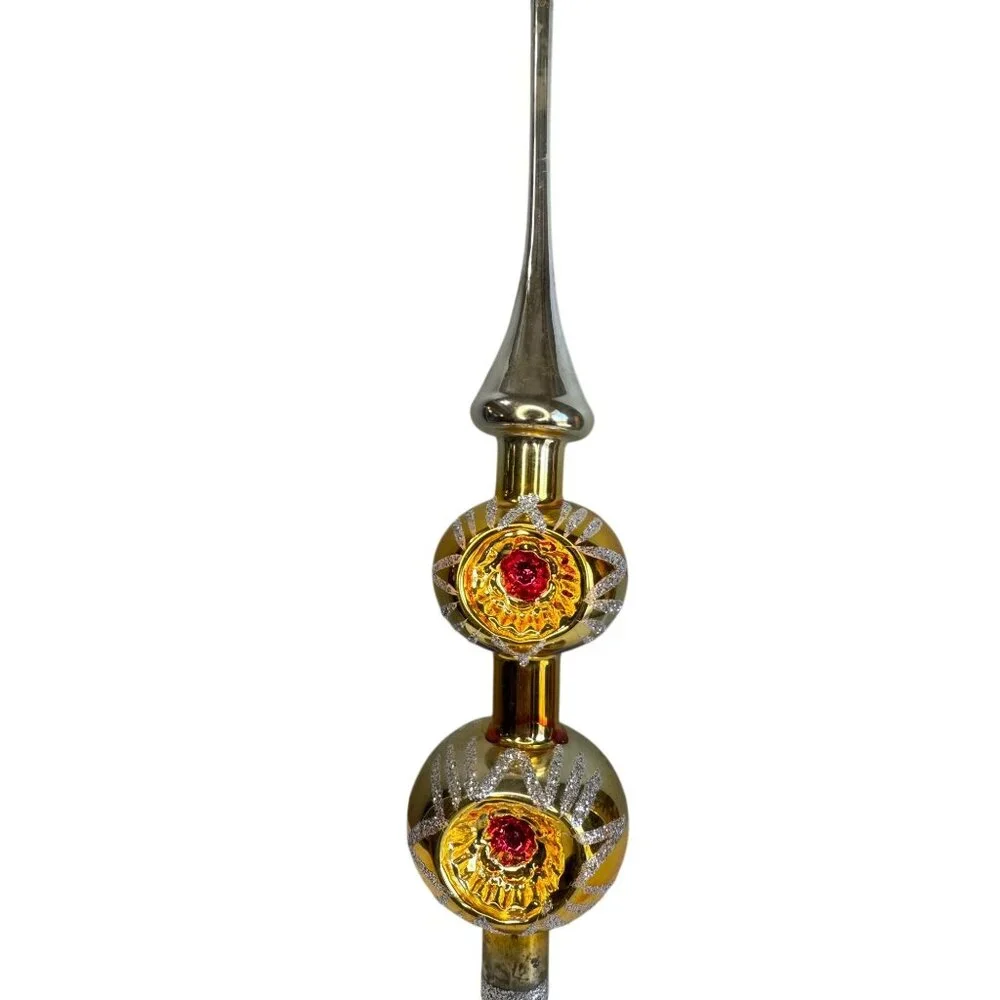 Vintage Larissa West Germany Double Indented Reflector Glass Tree Topper 13" Box - Picture 16 of 16